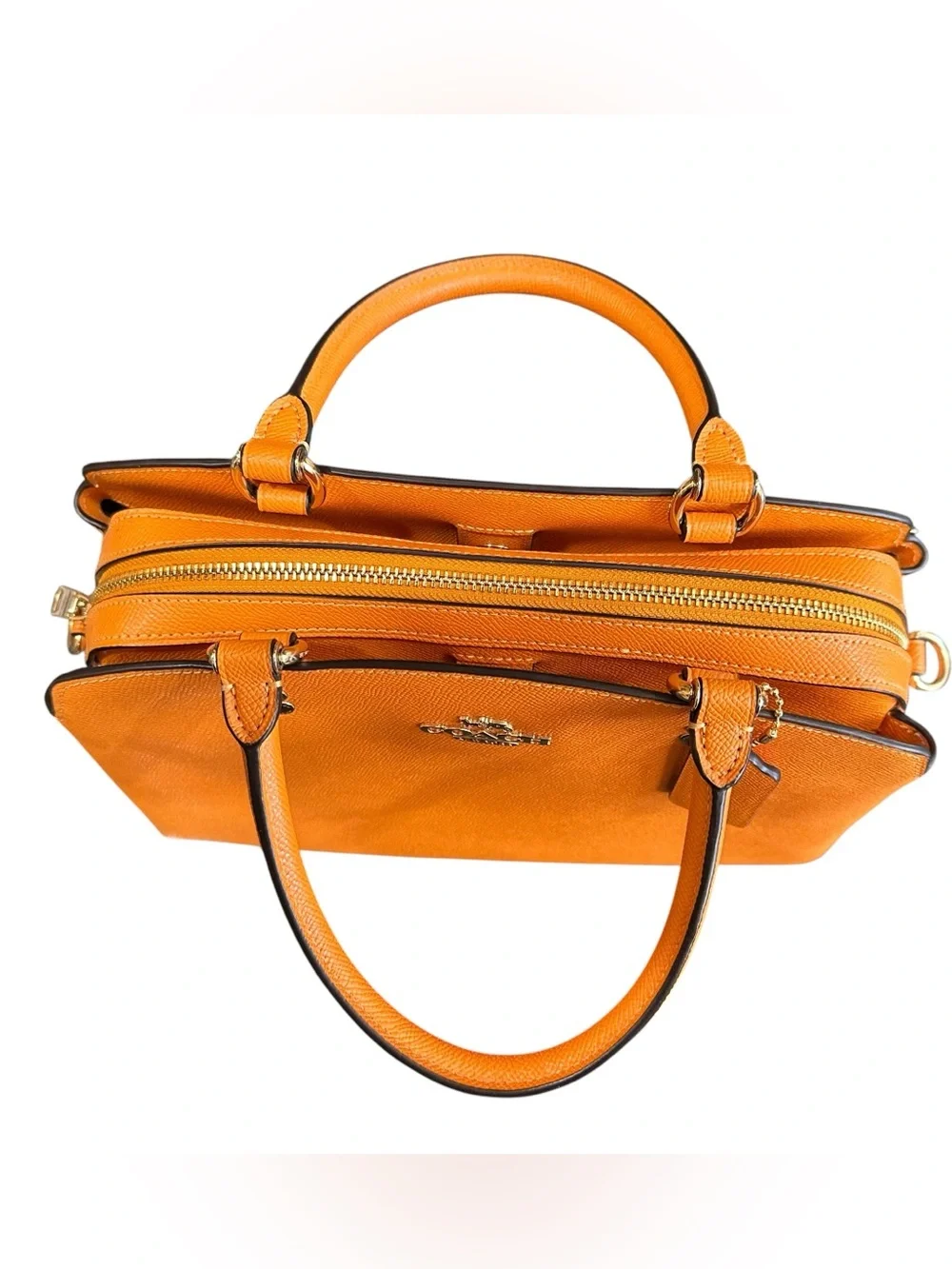 Coach Lillie Carryall Satchel Sunbeam Bright Orange Crossgrain Leather Bag EXC